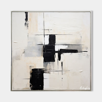 Contemporary Black and White Abstract Oil Painting for Modern Home Decor