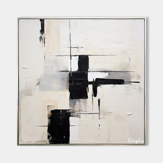 Contemporary Black and White Abstract Oil Painting for Modern Home Decor