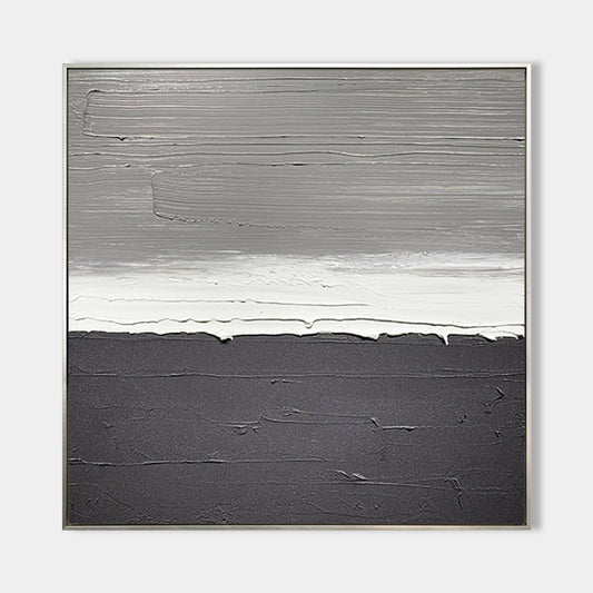 Elegant Black and White Minimalist Oil Painting for Modern Home Decor