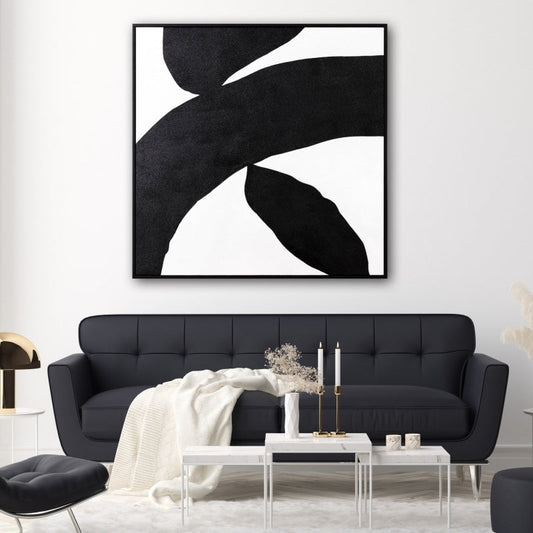 Modern Abstract Black and White Oil Painting for Elegant Home Decor
