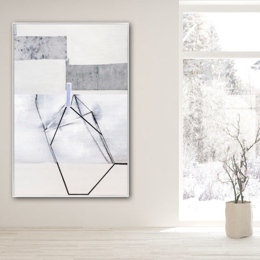 Abstract Winter Landscape - Elegant Oil Painting of Snowflakes and Geometry