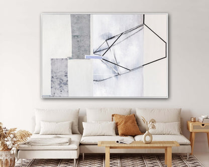 Abstract Winter Landscape - Elegant Oil Painting of Snowflakes and Geometry