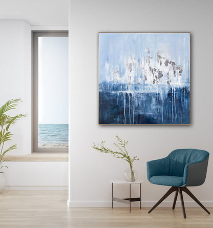 Abstract Blues: Serenity in Oil Painting for Modern Home Décor