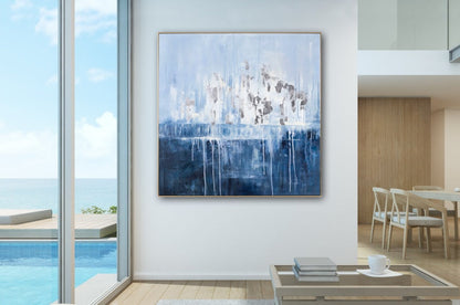 Abstract Blues: Serenity in Oil Painting for Modern Home Décor