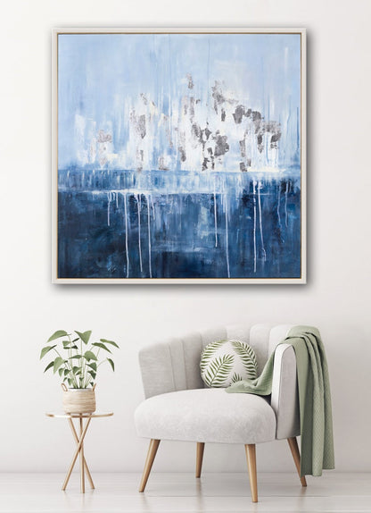 Abstract Blues: Serenity in Oil Painting for Modern Home Décor