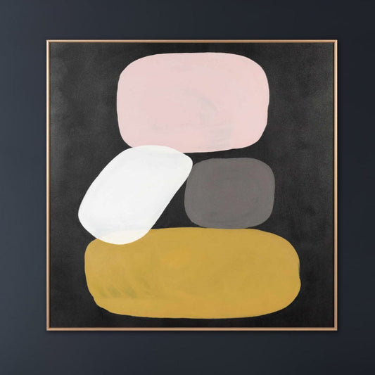 Contemporary Abstract Oil Painting with Soft Pastel Shapes on Dark Background