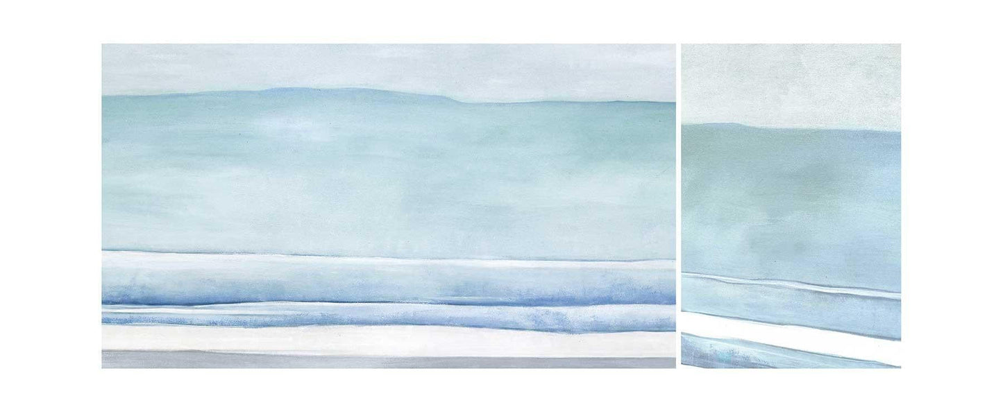 Tranquil Coastal Horizon: Serene Blue Seascape Oil Painting for Home Decor