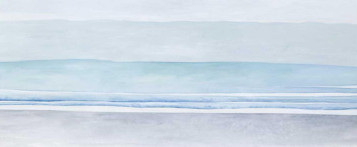 Tranquil Coastal Horizon: Serene Blue Seascape Oil Painting for Home Decor