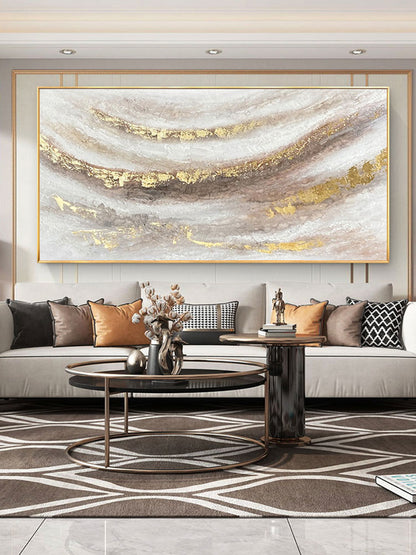 White Granite Marble Gold Accent Abstract Oil Painting