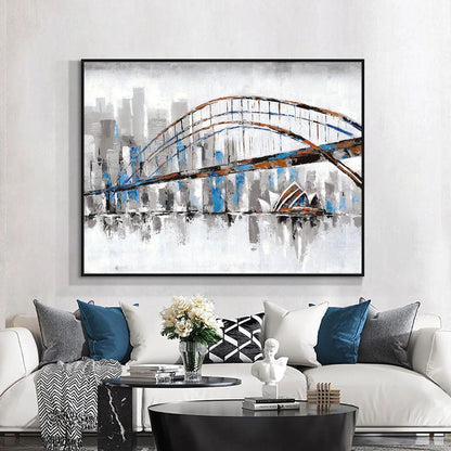 Vibrant Sydney Bridge Oil Painting - Modern Cityscape Art for Home Decor