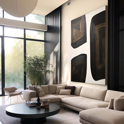 Modern Black and White Geometric Oil Painting for Contemporary Home Decor