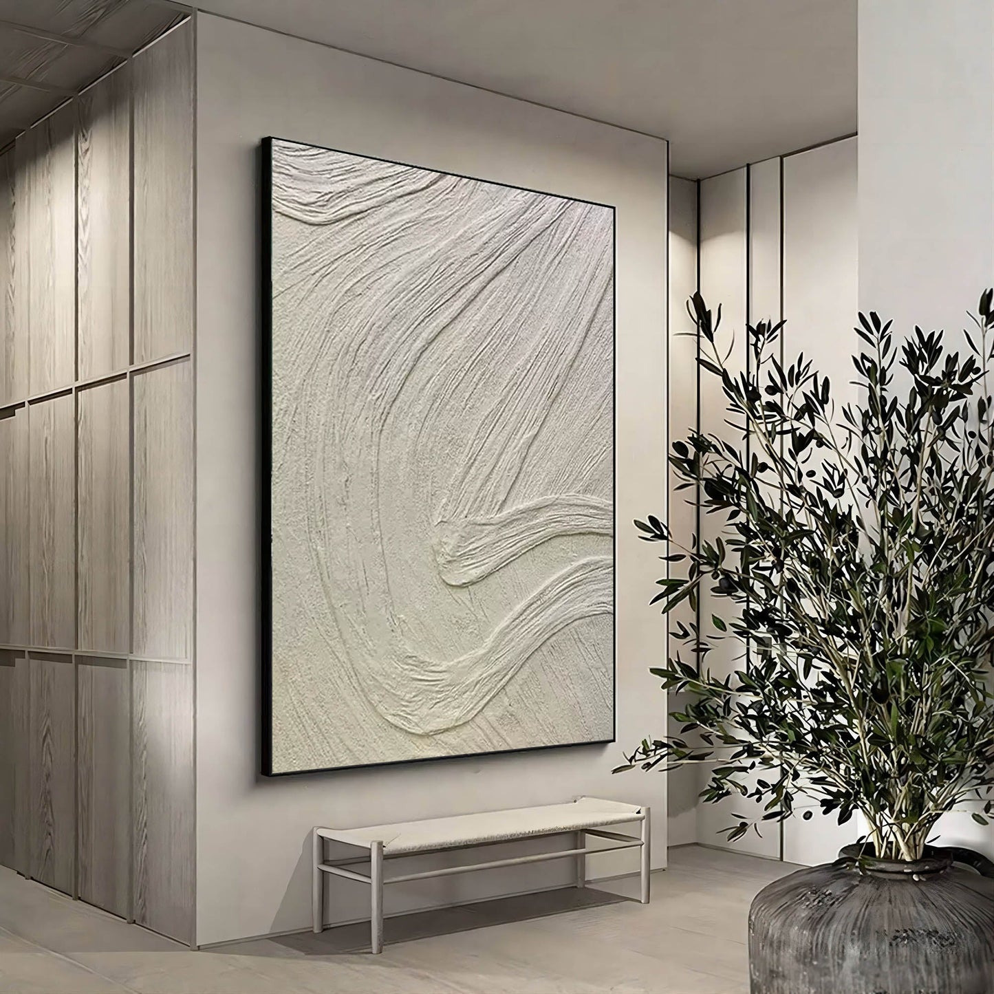 Textured White Abstract Oil Painting for Modern Home D√©cor