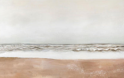 Serene Coastal Landscape Oil Painting, Beach Waves and Soft Sand Decor