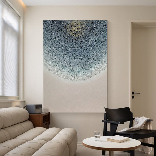 Serene Abstract Oil Painting in Blue Tones for Modern Home Décor