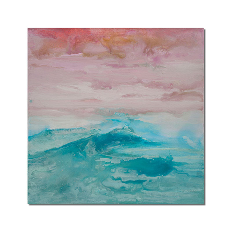 Serene Ocean Waves and Vibrant Red Moon at Twilight - Oil Painting