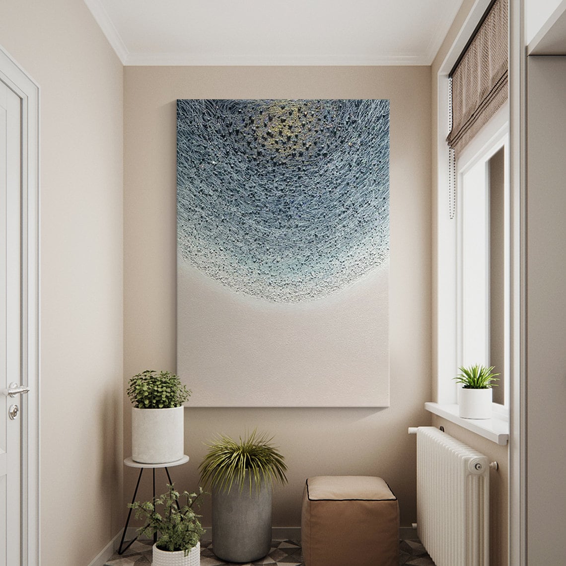 Serene Abstract Oil Painting in Blue Tones for Modern Home Décor