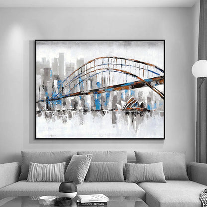 Vibrant Sydney Bridge Oil Painting - Modern Cityscape Art for Home Decor