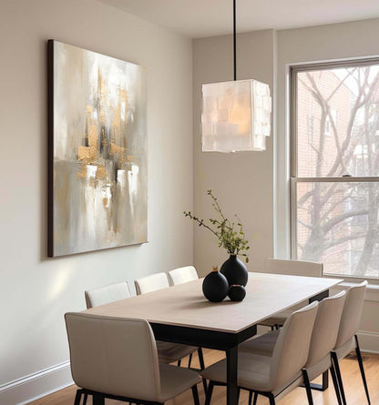 Elegant Grey and Gold Minimalist Oil Painting for Modern Home Decor