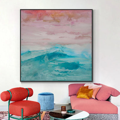 Serene Ocean Waves and Vibrant Red Moon at Twilight - Oil Painting