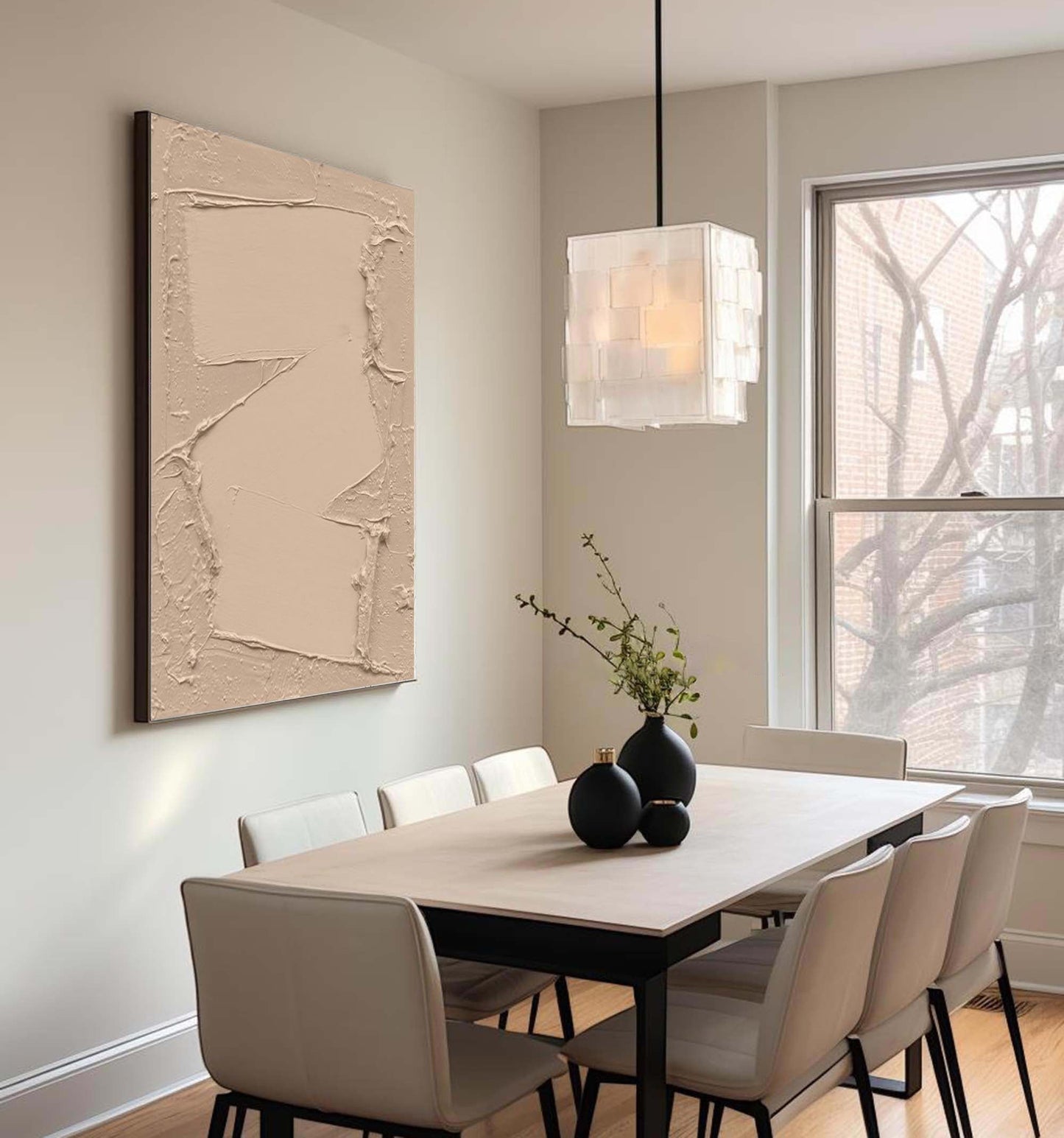 Neutral Beige and Brown Abstract Oil Painting for Modern Decor