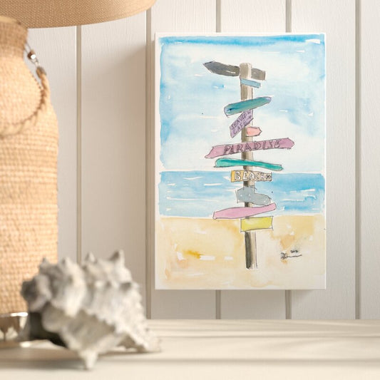 Coastal Paradise Beach Signs Oil Painting for Nautical Home Decor