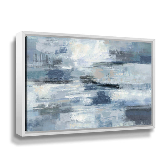 Modern Abstract Oil Painting in Shades of Indigo and Gray for Elegant Wall Decor
