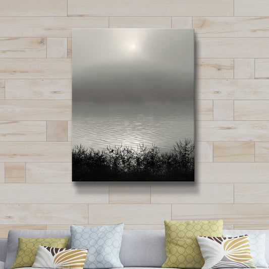 Serene Monochrome Sunrise Oil Painting for Modern Minimalist Home Decor