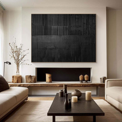 Elegant Black Minimalist Abstract Oil Painting for Modern Interiors