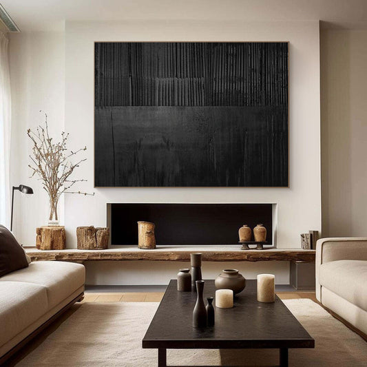 Elegant Black Minimalist Abstract Oil Painting for Modern Interiors