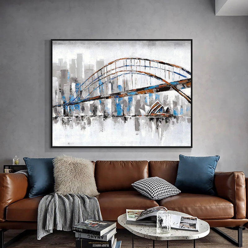 Vibrant Sydney Bridge Oil Painting - Modern Cityscape Art for Home Decor