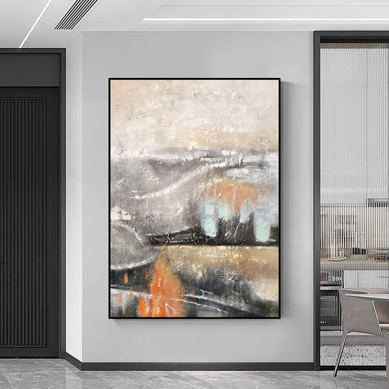 Abstract Oil Painting of Fiery Landscapes with Dynamic Brushstrokes