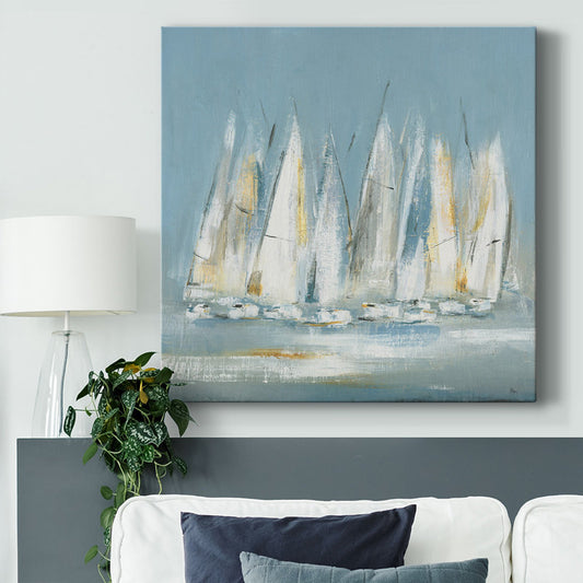 Serene Sailboats on Calm Waters - Abstract Oil Painting for Nautical Decor