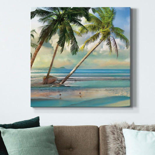 Tropical Serenity: Lush Palm Trees on Tranquil Beach