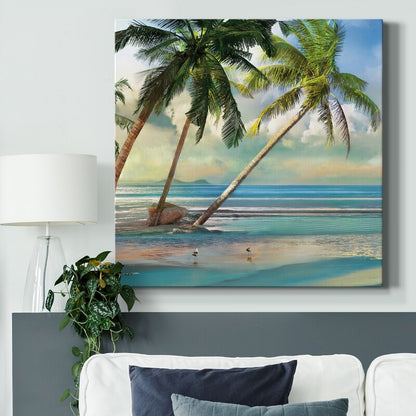 Tropical Serenity: Lush Palm Trees on Tranquil Beach