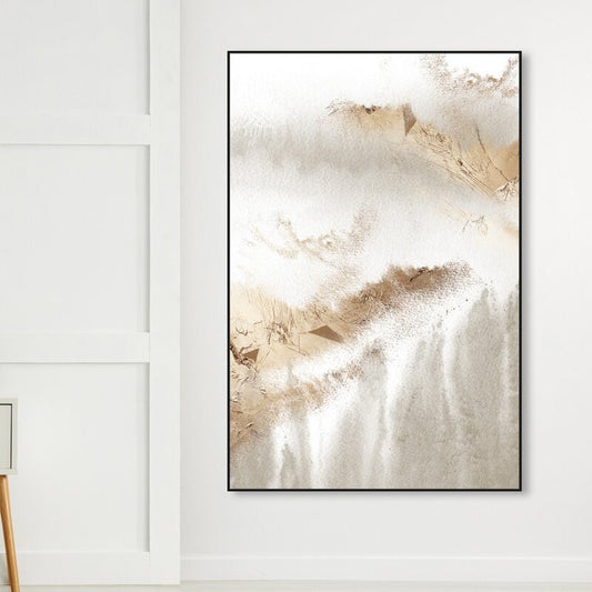 Elegant Abstract Oil Painting in Soft Gold and White Tones for Contemporary Decor
