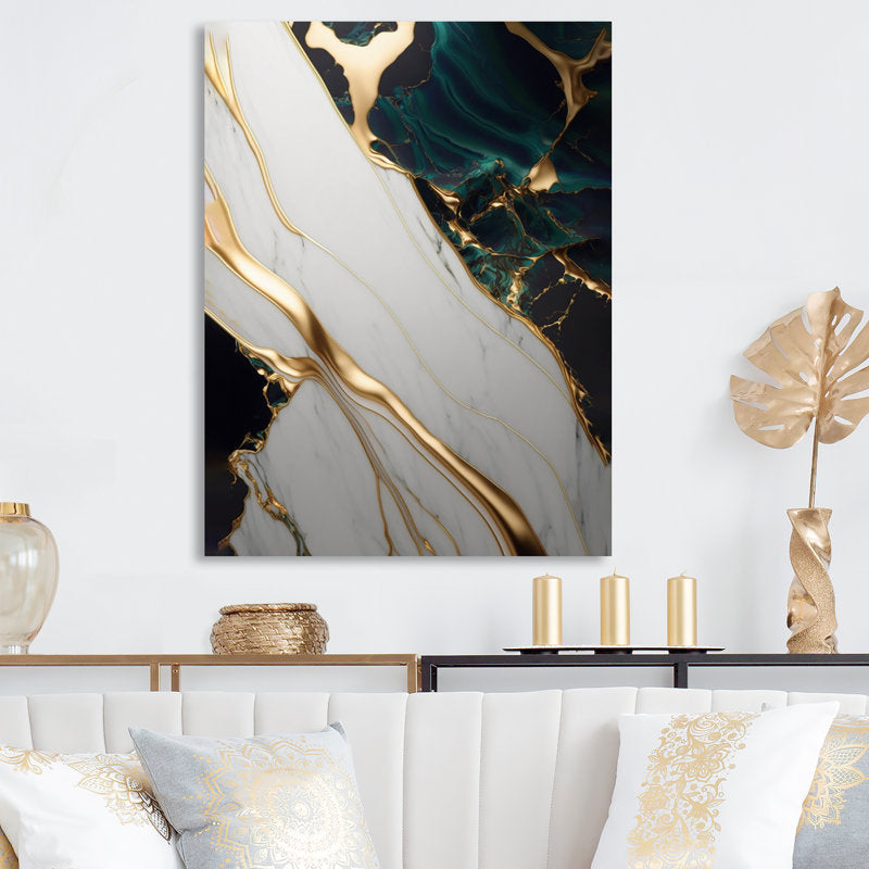 Elegant Gold and Green Abstract Geode Oil Painting for Modern Décor
