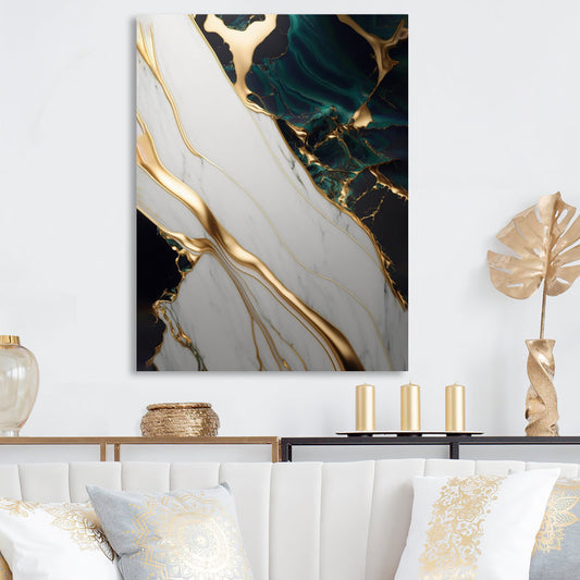 Elegant Gold and Green Abstract Geode Oil Painting for Modern Décor