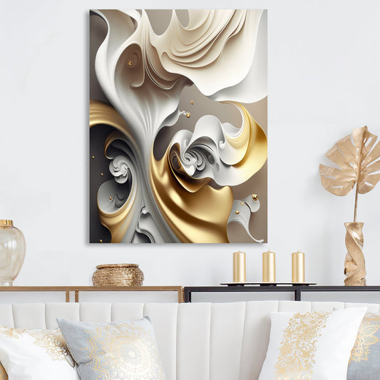 Elegant Abstract Geode Art with Gold and White Fluid Design