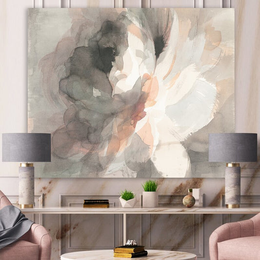 Elegant Abstract Peony in Soft Grey Tones - Modern Oil Painting Decor