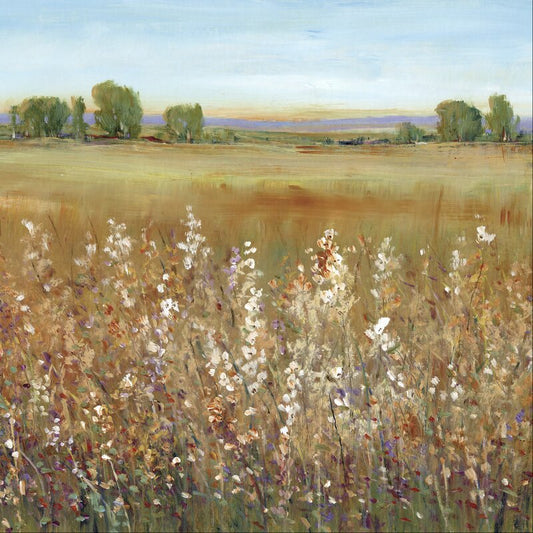Vibrant Wildflower Field Landscape Oil Painting