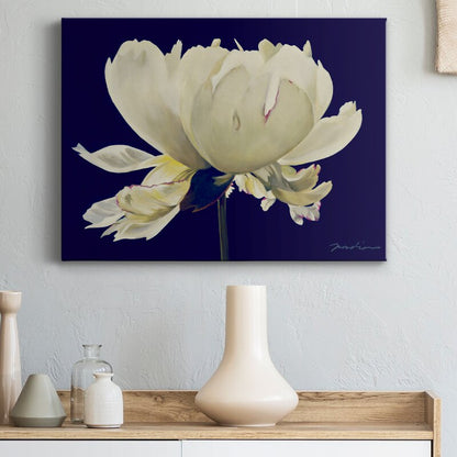 Elegant White Flower Oil Painting on Dark Background for Home D√©cor