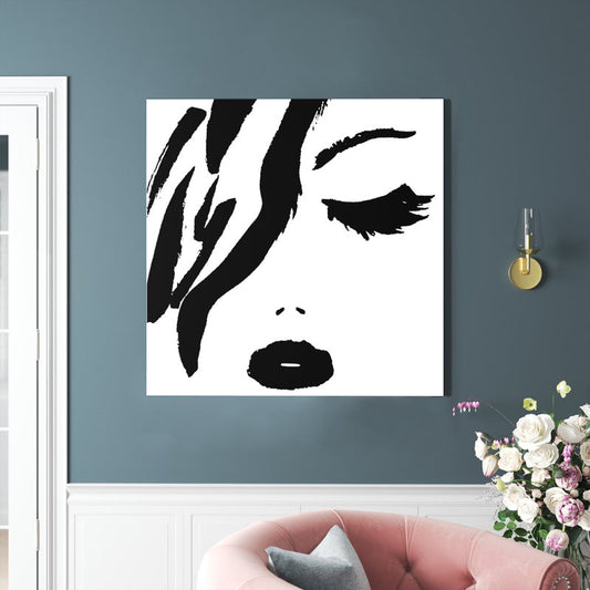 Elegant Black Lipstick Portrait | Modern Abstract Oil Painting for Chic Decor