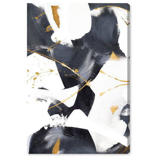 Abstract Monochrome Oil Painting with Gold Accents for Elegant Home Decor