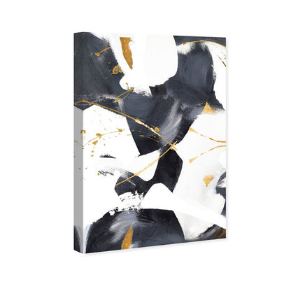 Abstract Monochrome Oil Painting with Gold Accents for Elegant Home Decor