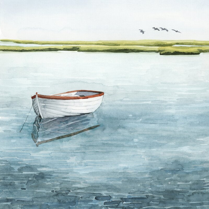 Tranquil Serenity: Boat on Calm Waters - Grace Popp Oil Painting Art Piece