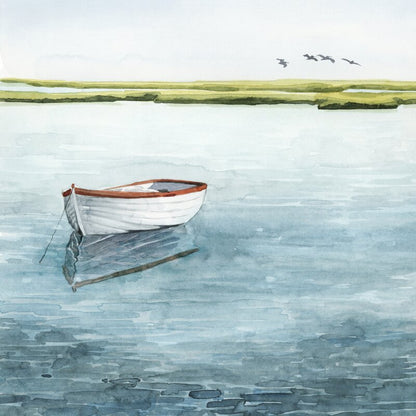 Tranquil Serenity: Boat on Calm Waters - Grace Popp Oil Painting Art Piece