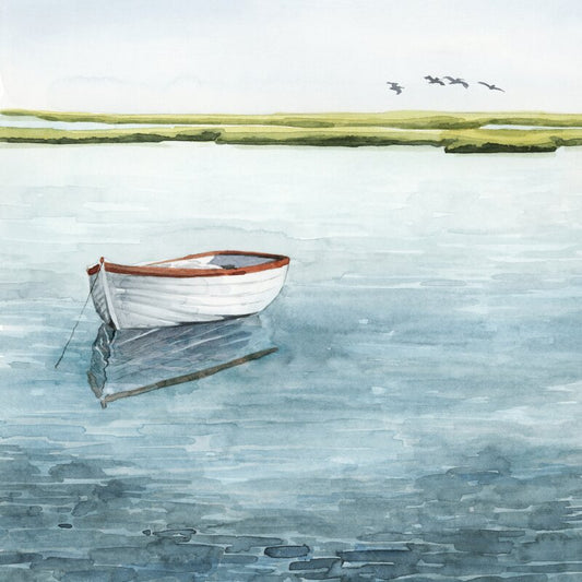 Tranquil Serenity: Boat on Calm Waters - Grace Popp Oil Painting Art Piece