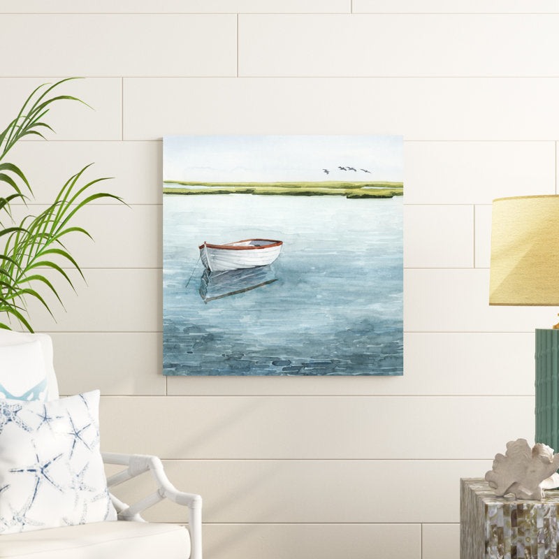 Tranquil Serenity: Boat on Calm Waters - Grace Popp Oil Painting Art Piece