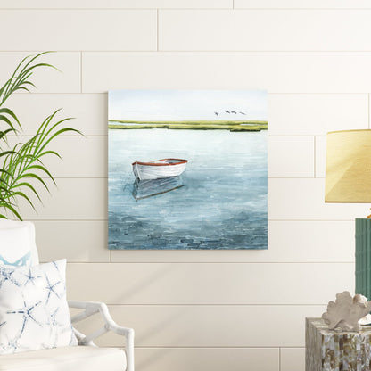 Tranquil Serenity: Boat on Calm Waters - Grace Popp Oil Painting Art Piece