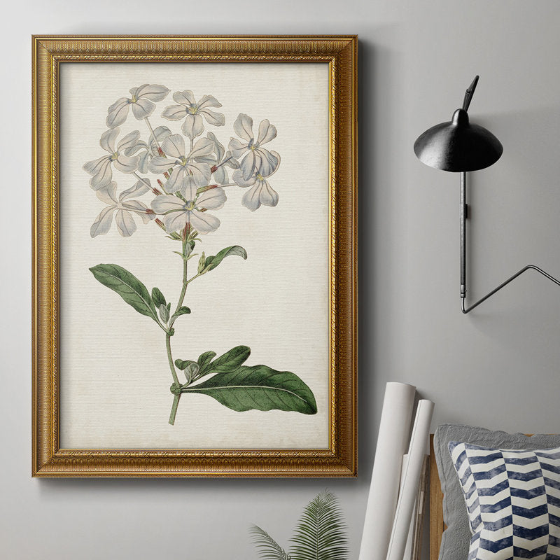 Elegant Botanical Oil Painting of White Flowers and Green Leaves for Home Decor